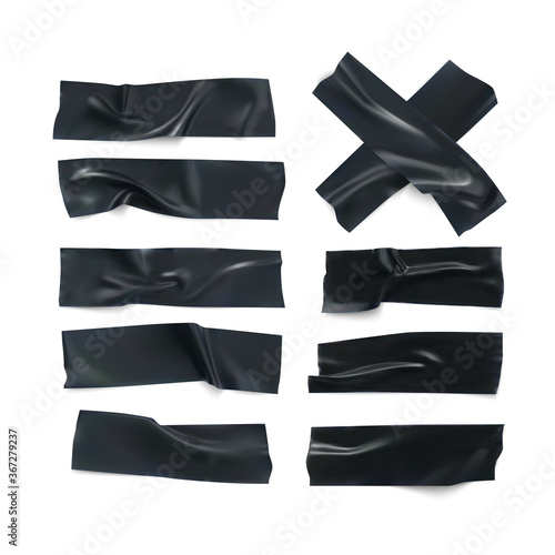 Fotografía Realistic black glossy insulating tape strip set