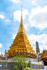 picture of The Temple of the Emerald Buddha and the grand palace in the sunnyday with blue sky in Bangkok, Thailand