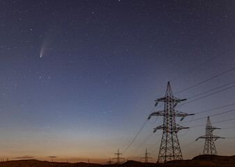 Wall Mural - comet c / 2020 f3 (neowise) flying over gobustan. azerbaijan