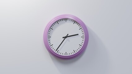 Glossy pink clock on a white wall at thirty-six past two. Time is 02:36 or 14:36