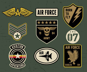 Set of military and army badge and patches typography, for t shirt and other uses.