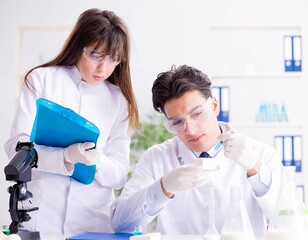 two lab doctor testing food products