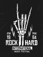 Wall Mural - Rock music graphic design with Rock hand sing illustration for t-shirt and other uses.