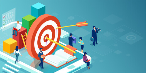 Wall Mural - vector of company employees working together to achieve success