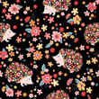 Seamless childish floral pattern with flowers and cute hedgehogs