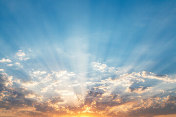 Wall Mural - beautiful colorful sunset sky with orange clouds. nature sky background. dramatic sunset.