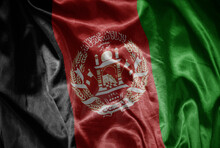 Colorful Shining Big National Flag Of Afghanistan On A Silky Texture