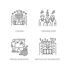 Sticker - Higher education pixel perfect linear icons set. Institute of technology, college. Learning conditions Customizable thin line contour symbols. Isolated vector outline illustrations. Editable stroke