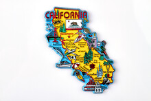 California Tourist Map Magnet Souvenir. Isolated On White Background.