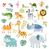 Fototapeta Dinusie - Isolated vector set of african animals. Illustration for textile and texture design