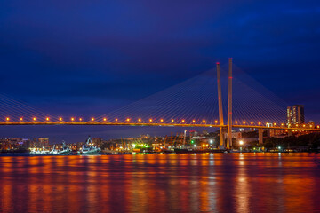 Canvas Print - Vladivostok, Russia. Urban landscape with views of the Golden bridge