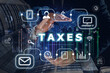 Tax concept. Man demonstrating scheme with icons