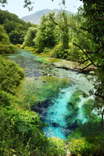 Blue Eye - Syri I Kalter - Source With Crystal Clear Water In Albania In Summer