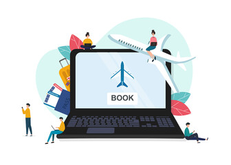 Vector illustration of pc with booking web site on screen