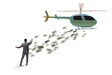 Wall Mural - Helicopter money concept with businessman