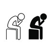 Depression icon symbol, line and solid in trendy style. Sadness Element. Stress man is siting on chair. Lonely guy has problem. Vector illustration. Design on white abckground. EPS10