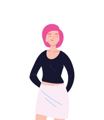 Canvas Print - woman cartoon with pink hair vector design