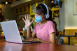 © PK Studio - Woman work from home wearing mask protection wait for epidemic situation to improve soon at home. Coronavirus, covid-19, Work from home (WFH), Social distancing, Quarantine