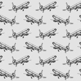 Fototapeta  - Seamless pattern with pencil drawn airplanes. Backgrounds and textures for boys, travel, business design, packaging, fabric, textiles, prints
