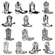 Set of illustration of cowboy boots in vintage monochrome style. Design element for logo, emblem, sign, poster, card, banner. Vector illustration