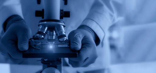 Wall Mural - laboratory concept; the scientist uses the microscope for research in a laboratory.