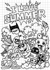 Wall Mural - Vector illustration of Doodle cute , Funny Doodle Summer