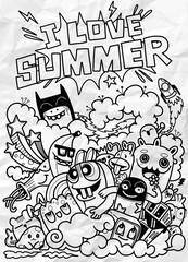 Wall Mural - Vector illustration of Doodle cute , Funny Doodle Summer