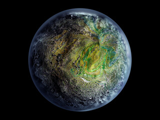 3d render of abstract art of surreal planet earth or asteroid or geology stone with rough texture su
