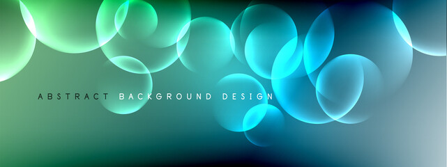 Vector abstract background liquid bubble circles on fluid gradient with shadows and light effects. Shiny design templates for text