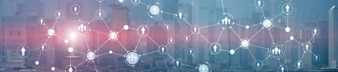Wall Mural - human resource planning or business organisation on a virtual dashboard. mixed media website header 