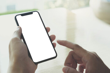 woman using smartphone. blank screen mobile phone for graphic display montage.networking service...