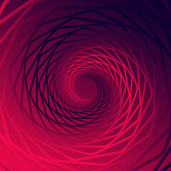 Twisted abstract wireframe tunnel.Wireframe hexagon shape. Colorful Vector illustration