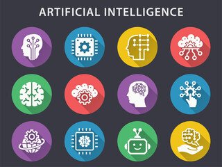 Canvas Print - Artificial Intelligence vector icons set.