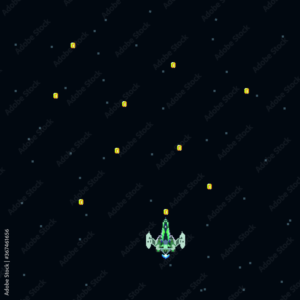 Pixel art style UFO space war arcade game. template. Pixel explosion ...