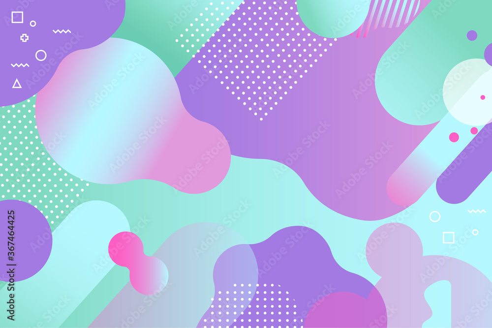 Abstract modern background. Creative liquid design of backdrop with gradient colors. Trendy pop art composition from liquid forms in memphis style. Dynamic decoration design vector illustration. - obrazy, fototapety, plakaty 