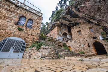 Sticker - The Monastery of Our Lady of Qannoubine, one of the oldest monasteries in the world in Kadisha Valley also spelled as Qadisha in Lebanon