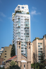 Wall Mural - Modern apartment building and chuech of St Maron in Centre Ville - Beirut Central District, Lebanon