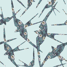  Seamless Vector Pattern With Swallows Silhouettes. Flying Flock Of Birds. Decorative Design