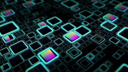 Colorful 3d abstract render with detailed elements. Technology and data processing theme. 3d render complex technology background with a lot of graphic elements