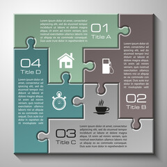 Fototapete - Four sided 3d puzzle presentation infographic template with explanatory text field for business statistics