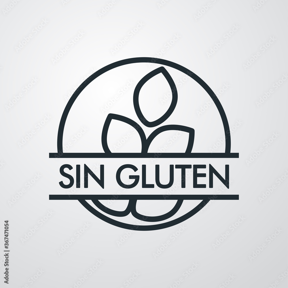 Icono plano lineal texto Sin Gluten en círculo con granos de trigo en ...