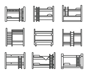 Poster - Family bunk bed icons set. Outline set of family bunk bed vector icons for web design isolated on white background