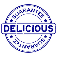 Wall Mural - Grunge blue delicious guarantee word round rubber seal stamp on white background