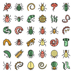 Sticker - Parasite icons set. Outline set of parasite vector icons thin line color flat on white