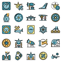 Wall Mural - Aircraft repair icons set. Outline set of aircraft repair vector icons thin line color flat on white