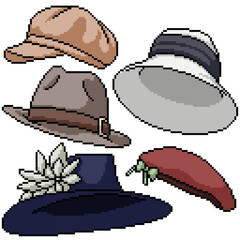 Poster - pixel art set isolated hat fashion