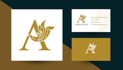 Wall Mural - Letter A logo design with Thai art element. Business card template. Vector