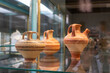 Lefkosia (Nicosia), Cyprus, Greece- AUGUST , 6 2019: terracotta vases in showcase of Museum of Cyprus, in Nicosia