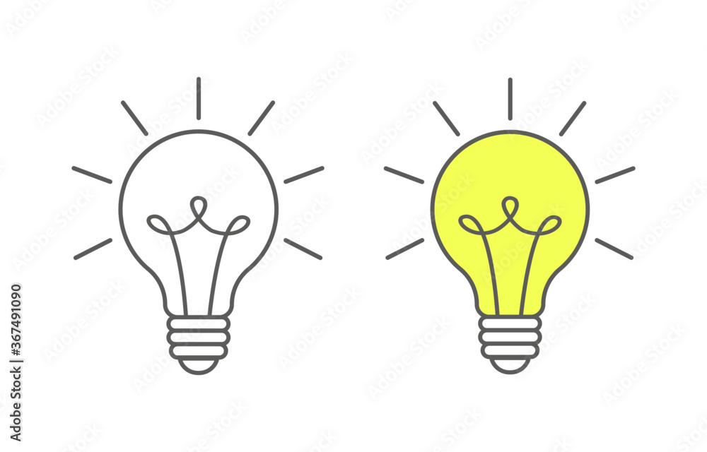Set of light bulb with rays shine. Energy and idea symbol isolated on ...