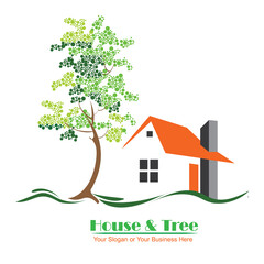 Wall Mural - Vector logo house and tree design in eps 10. Simple template and ready to use.